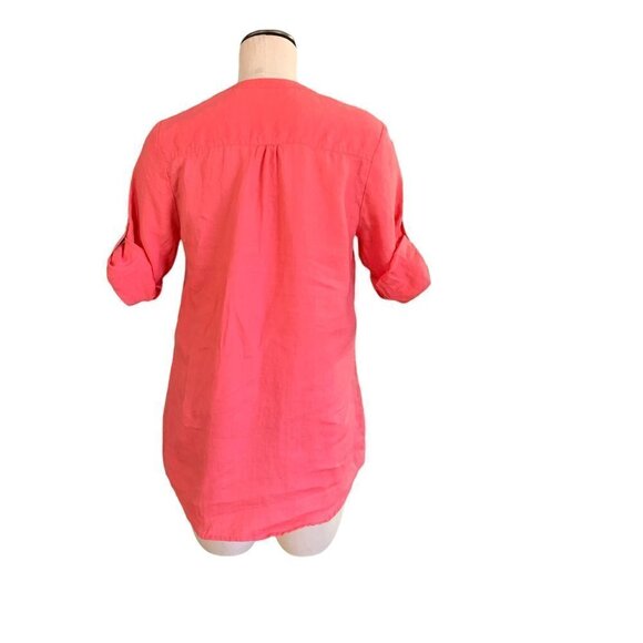 Nicole Miller Original Sz M Linen Button Front Blouse Roll Tab Coral Pink 200C - Picture 5 of 8